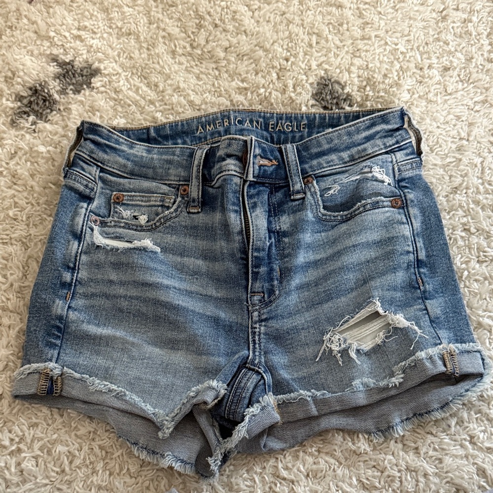 American Eagle Outfitters Women's Ripped Jean Shorts - Light Blue
